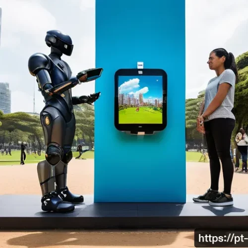Home 32 포스트휴머니즘과 테크노사이언스 - A futuristic urban scene depicting a diverse group of people with advanced smart prosthetic limbs in...
