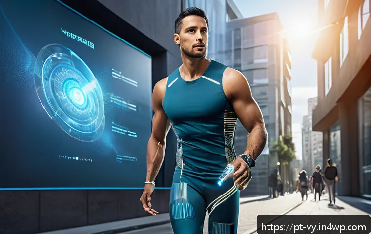 포스트휴머니즘과 인간다움의 재정의 - A futuristic scene depicting a person with advanced biomedical implants enhancing their physical abi...