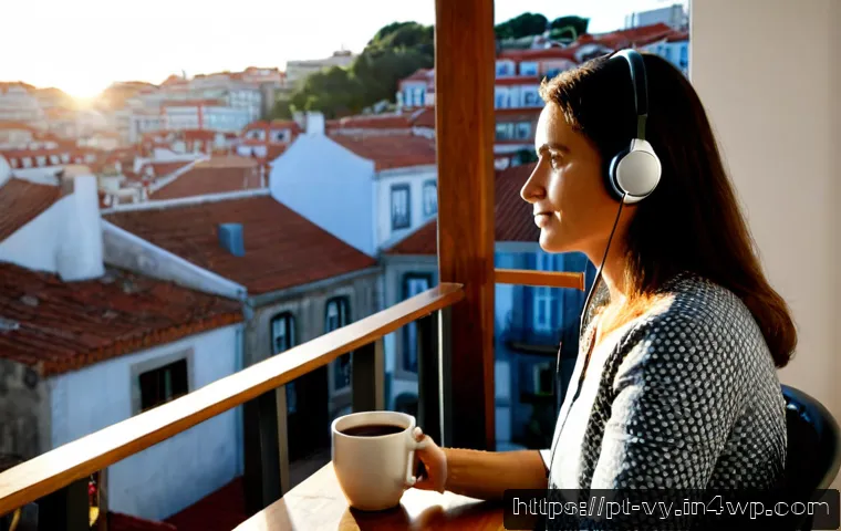 Home 17 포스트휴머니즘과 개인의 자유 - Photorealistic scene of a thoughtful Portuguese woman in her 40s seated alone in a sunlit Lisbon apa...